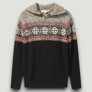 Carolyn Taylor Essentials Sweater Womens M Red Black Gray Fair Isle Vtg Scandi
